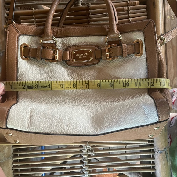 Michael Kors Cream & Tan Genuine Leather Satchel Crossbody - Picture 12 of 17
